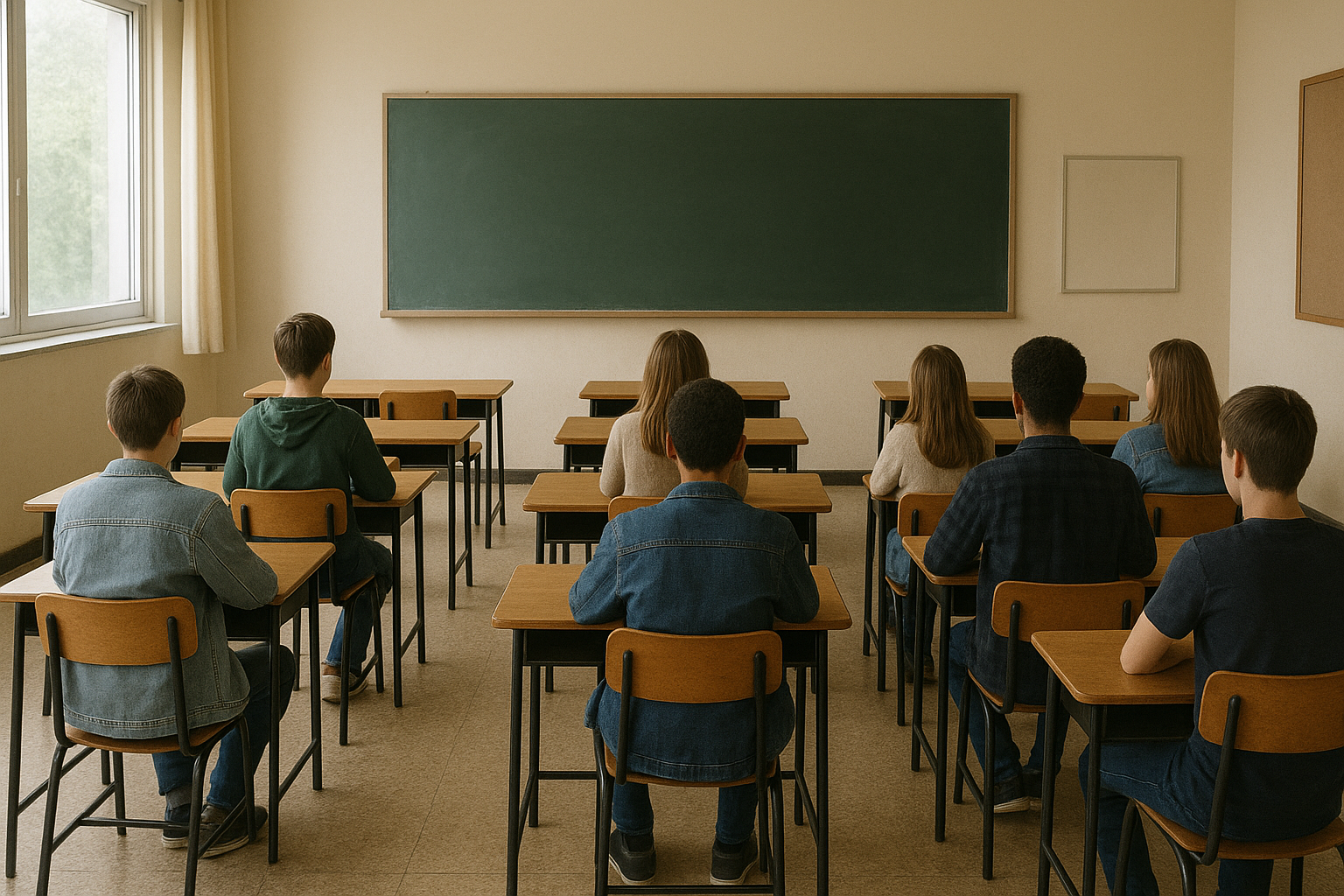 an image of a classroom with some students presents